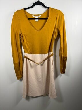DIANE VON FURSTENBERG | Colorblock Mustard and Cream Evelina Silk Dress Size 4